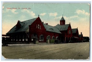 1917 Union Depot Exterior Building St. Joseph Missouri Vintage Antique Postcard