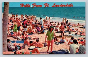 Busy Beach Scene at FORT LAUDERDALE Florida Vintage Postcard 0765
