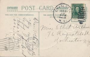 Christmas Greetings - Pansies and Thatched Roof Homes - pm 1908 Charlotte NY DB