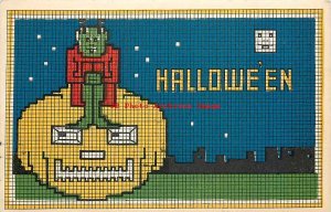 Halloween, Gibson No 6936-3, Needlepoint Design, Green Goblin on Jack o Lantern