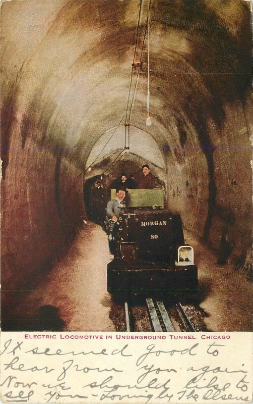 Postcard Illinois Chicago Electric Locomotive Underground Tunnel 23-9649