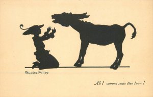 Postcard 1920s Felicieil Phillip Silhouette donkey woman 23-9218