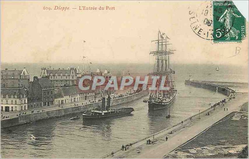 Old Postcard Dieppe Entree Harbor Yacht