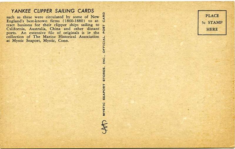 Yankee Clipper Sailing Card Replica Cremorne - New York to San Francisco Voyage