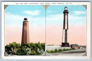 1920's OLD AND NEW LIGHTHOUSE CAPE HENRY VIRGINIA VA KROPP POSTCARD