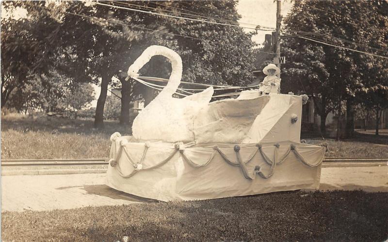 F15/ Parade Real Photo RPPC Postcard c1910 Woman Swan Fantasy Float 24