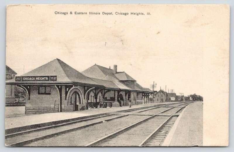 Chicago Heights~Chicago & Eastern Illinois Railroad Depot~View Down Tracks~1908 