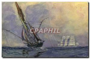 Postcard Old Boat Tuna fishing grounds on the lines the sea Sebille