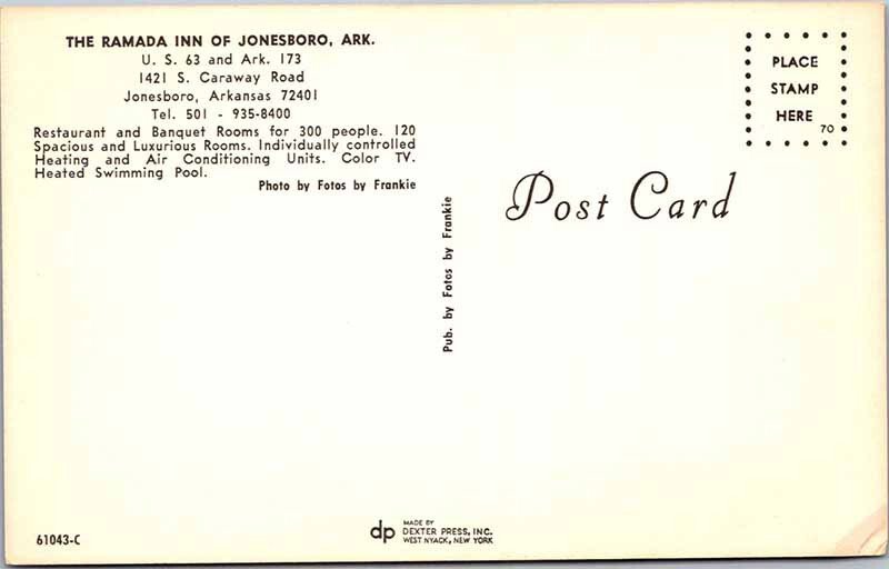 Postcard HOTEL SCENE Jonesboro Arkansas AR AN7696