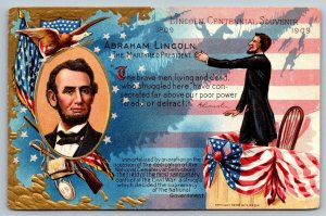 1909  Patriotic  Abraham Lincoln Centennial Souvenir    Postcard