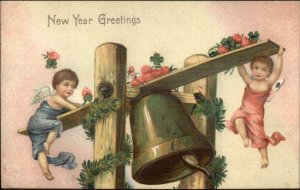 New Year - Cherubs Ring Giant Bell c1910 Postcard