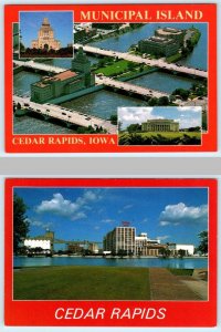 2 Postcards CEDAR RAPIDS, Iowa IA ~ MUNICIPAL ISLAND Court House  4x6*