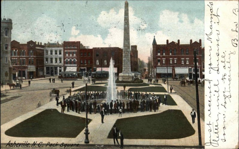 Asheville North Carolina NC Pack Square Street Scene c1910 Postcard