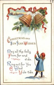 Christmas Children Ring Bell Embossed c1900s-20s Postcard