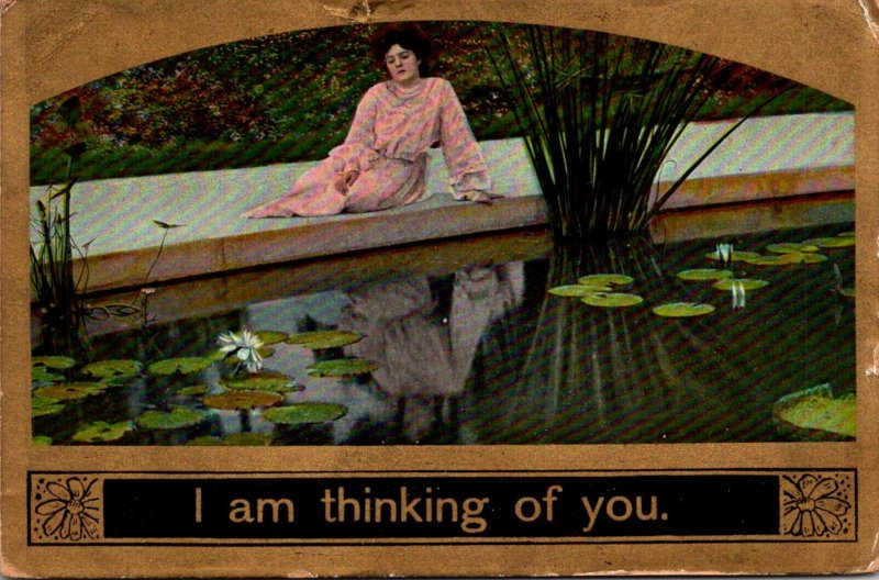 Woman Sitting By Pond I Am Thinking Of You 1909