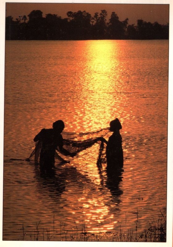 Fishing Nets For Cambodian Fishermen at Sunset Oxfam Kampuchea Postcard