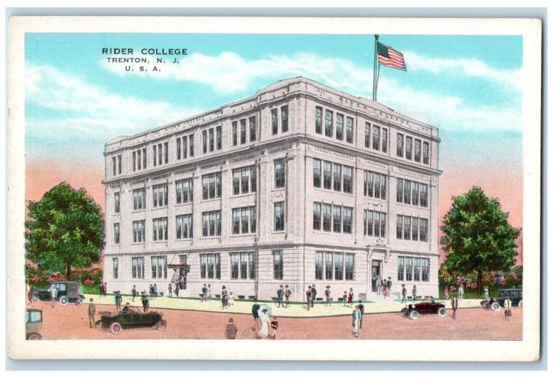 c1920 Exterior Rider College Building Classic Car Trenton New Jersey NJ Postcard