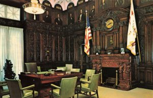 USA Flag Fireplace Wall Clock Governor's Office, Harrisburg, Pa. Postcard