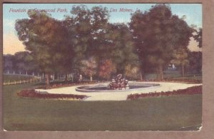 Des Moines Iowa Greenwood Park Fountain early view postcard-