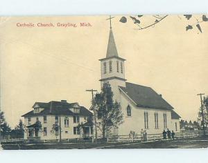 Divided-Back CHURCH SCENE Grayling Michigan MI G4271