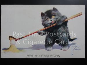 Lawson Wood 'HERE'S TO A STROKE OF LUCK' Black Cat with Golf Club c1926 160515