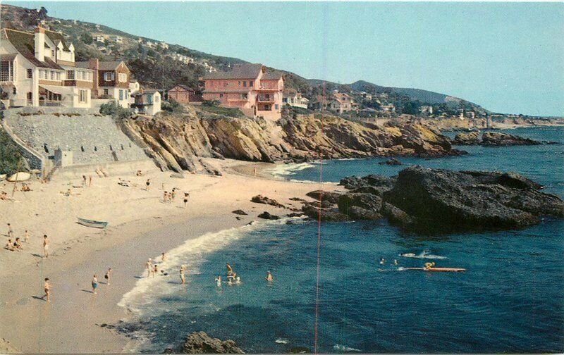 Beautiful Laguna Beach California Surfers Crocker Golden 1950s Postcard 21-1018