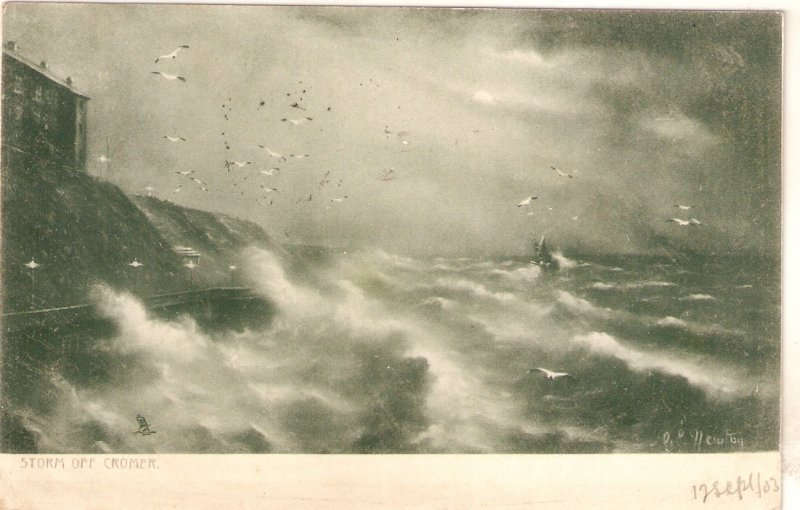 G.E. NEWTON. Storm off Cromer Tuck Rough Sea Series PC # 1116