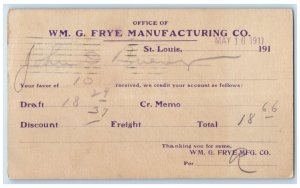 1911 Office WM G Frye Manufacturing Co. St. Louis MO Posted Antique Postcard