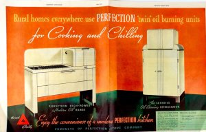 Vintage Print Ad Perfection Superflex Stove Range Refrigerator 1937 Oil Burning
