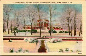 Vtg 1930s Winter Scene Rotunda University Of Virgina Charlottesville VA Postcard