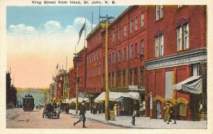 St John N.B. Canada King Street From Head Storefronts Trolley Postcard