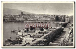 Old Postcard Geneva Quai du Mont Blanc View and On the Town