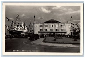 Gdynia Poland Postcard Building of Dworzec Morski Bus Stop 1938 Vintage