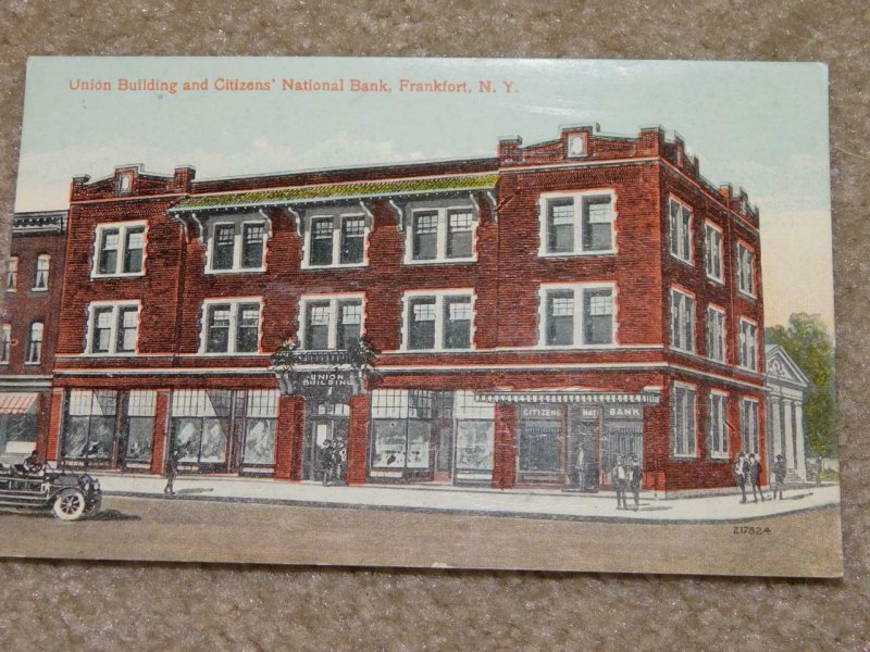 UNION BLDG. & CITIZENS NATIONAL BANK, FRANKFURT, N.Y., UNUSED VINTAGE CARD