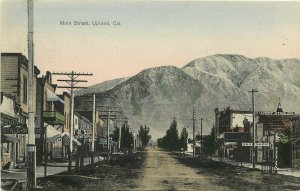 Vintage Postcard Main street Upland CA Hand Colored San Gabriel mountains