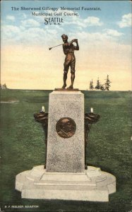 Seattle WA Sherwood Gillespy Fountain Golfing Statue c1910 Vintage Postcard