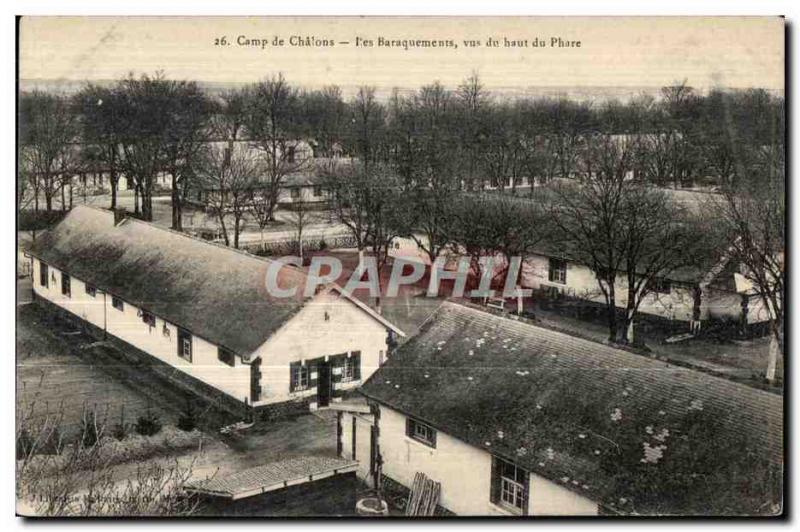 Postcard Old Army Barracks Camp Chalons Ies Lighthouse Top View