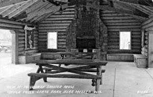 MELLEN WISCONSIN~COPPER FALLS PARK-INTERIOR OF SHELTER HOUSE-REAL PHOTO POSTCARD