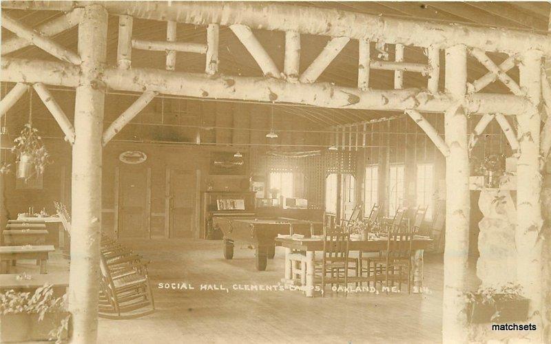 C-1910 Social Hall Interior Clements Camp Oakland Maine RPPC real photo 6540 