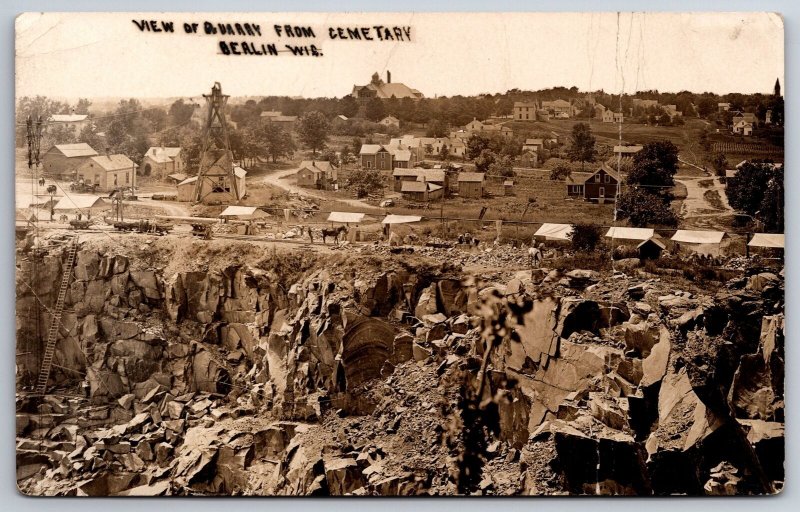 Berlin Wisconsin~Busy Scene of Quarry~Power Line From Cemetery~Horse~RPPC