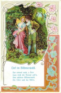 Romantic Couple In The Woods Embossed Vintage Postcard 08.24