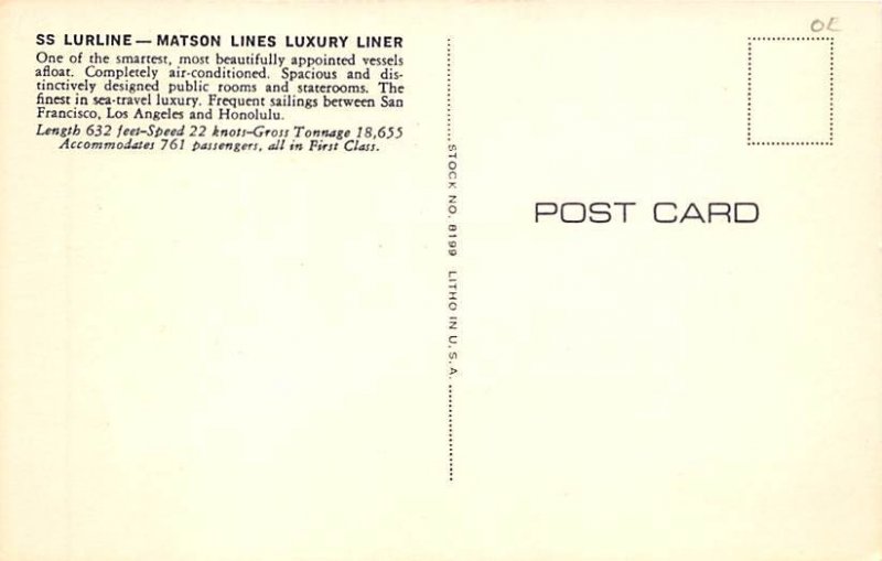 SS Lurline Matson Lines Ship 