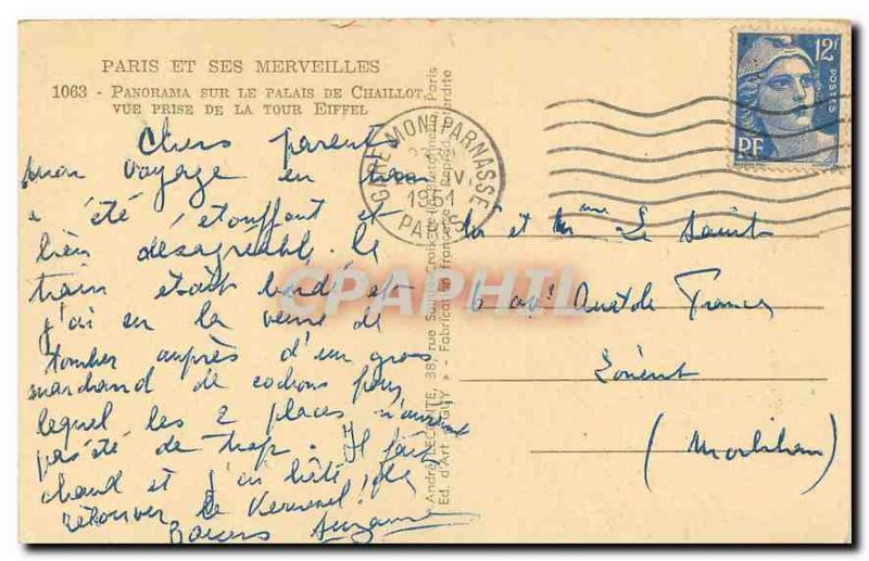 Old Postcard Paris and his wonderful panorama of the Chaillot Palace view fro...