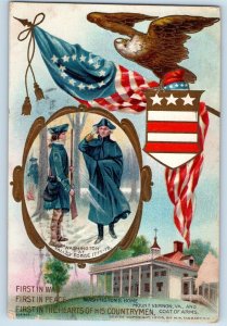 1909 Washington Home Mount Vernon VA And Coat Arms Flag Eagle Antique Postcard