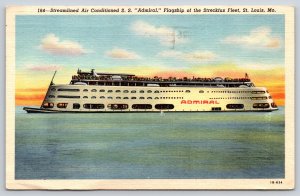 Linen~St Louis Missouri~SS Admiral Flagship Of Streckfus Fleet~1951 Postcard