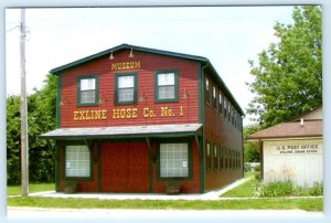 2 Postcards EXLINE, Iowa IA ~ FIRE HOUSE & FIRE TRUCK Appanoose County 4x6