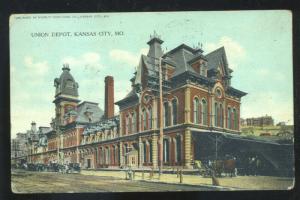 KANSAS CITY MISSOURI UNION RAILROAD DEPOT TRAIN STATION VINTAGE POSTCARD MO.