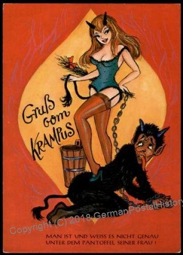 Austria 1960s Classic Krampus Devil Racy Christmas Card UNUSED 95355