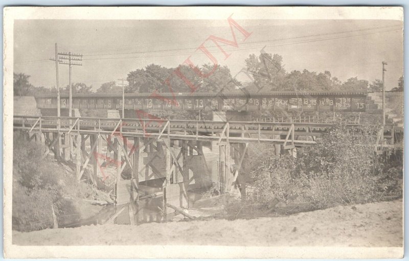 c1910s Early Paint Graffiti RPPC Train Bridge 1913 Railway RARE Real Photo A167