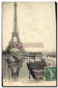 Old Postcard Floods of Paris Gare of Goods Eiffel Tower